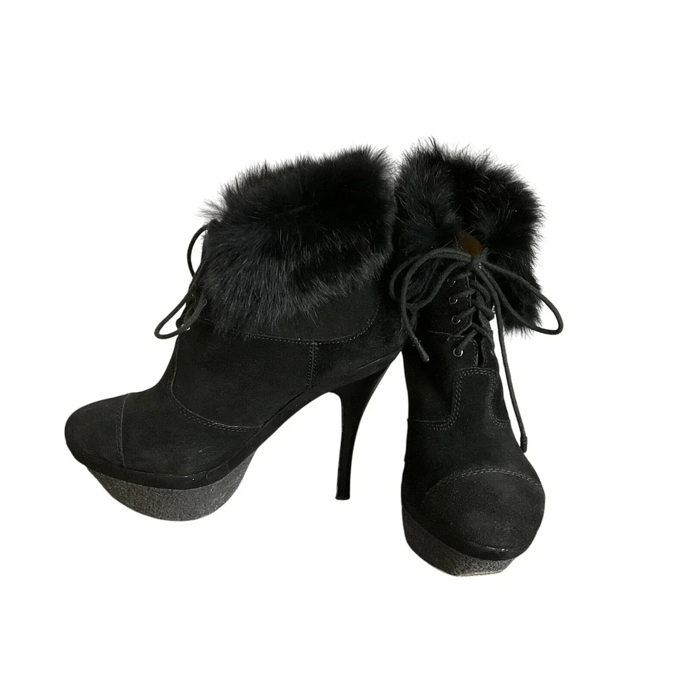 L.A.M.B‎ Platform Suede Leather & Real Fur Booties Size 7.5 Gwen Stefani Booties